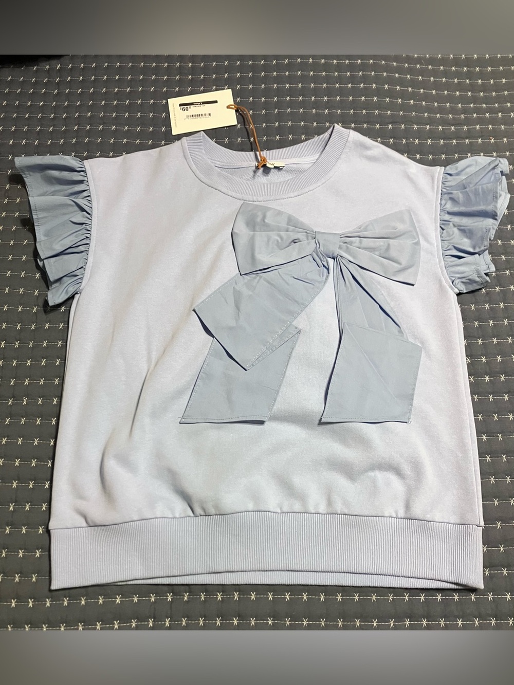 Ribbon Bow Ruffle Sleeve Sweet Top - Picture 2 of 7